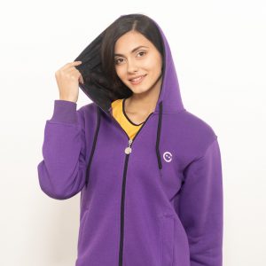 Oversize Fermuarlı Hoodie Fileto Cepli Mor - Görsel 6