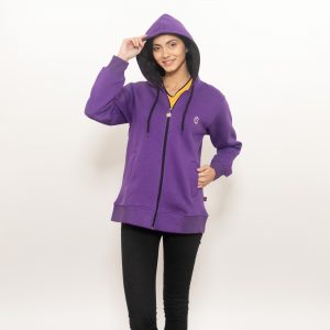 Oversize Fermuarlı Hoodie Fileto Cepli Mor - Görsel 5
