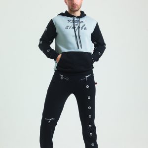 Tracksuit Alt Üst Eşofman Takımı Jogger Hoodie Siyah Gri Erkek - Görsel 7