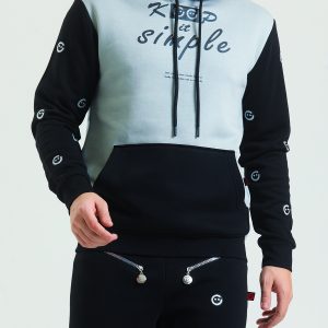 Hoodie Dokuma Logo Aksesuarlı Baskılı Erkek Siyah Gri