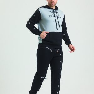 Tracksuit Alt Üst Eşofman Takımı Jogger Hoodie Siyah Gri Erkek - Görsel 3