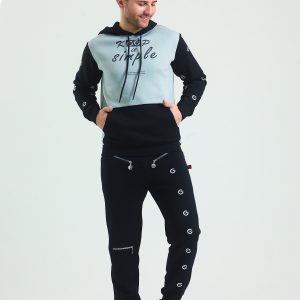 Tracksuit Alt Üst Eşofman Takımı Jogger Hoodie Siyah Gri Erkek - Görsel 4