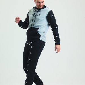 Tracksuit Alt Üst Eşofman Takımı Jogger Hoodie Siyah Gri Erkek - Görsel 5
