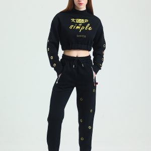 Eşofman Takımı Alt Üst Jogger Crop Sweat Kadın Siyah - Görsel 6