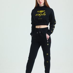 Eşofman Takımı Alt Üst Jogger Crop Sweat Kadın Siyah - Görsel 14