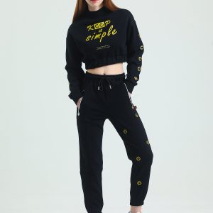 Eşofman Takımı Alt Üst Jogger Crop Sweat Kadın Siyah