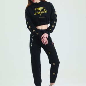 Eşofman Takımı Alt Üst Jogger Crop Sweat Kadın Siyah - Görsel 10