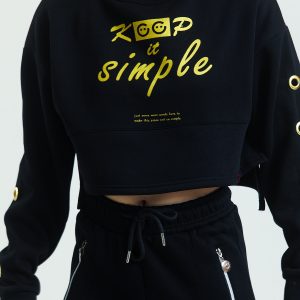 Oversize Crop Sweatshirt Balıkçı Yaka Kuşgözü ve Baskı Detaylı Kadın - Görsel 4