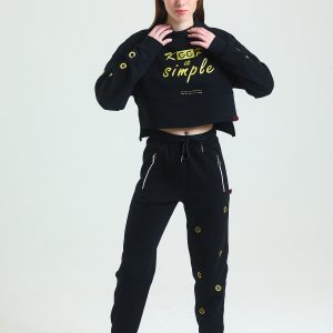 Oversize Crop Sweatshirt Balıkçı Yaka Kuşgözü ve Baskı Detaylı Kadın - Görsel 3