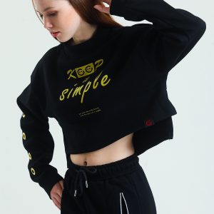 Oversize Crop Sweatshirt Balıkçı Yaka Kuşgözü ve Baskı Detaylı Kadın - Görsel 10