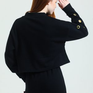 Oversize Crop Sweatshirt Balıkçı Yaka Kuşgözü ve Baskı Detaylı Kadın - Görsel 11