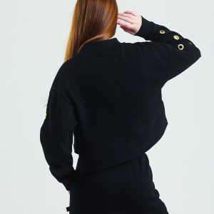 Oversize Crop Sweatshirt Balıkçı Yaka Kuşgözü ve Baskı Detaylı Kadın - Görsel 12