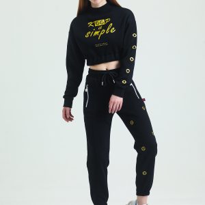 Eşofman Takımı Alt Üst Jogger Crop Sweat Kadın Siyah - Görsel 4