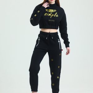 Eşofman Takımı Alt Üst Jogger Crop Sweat Kadın Siyah - Görsel 5