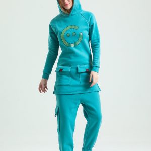 Tracksuit Alt Üst Eşofman Takımı Jogger Uzun Hoodie Yeşil Kadın